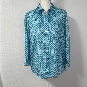 FOXCROFT Teal Geometric Button-Down Shirt